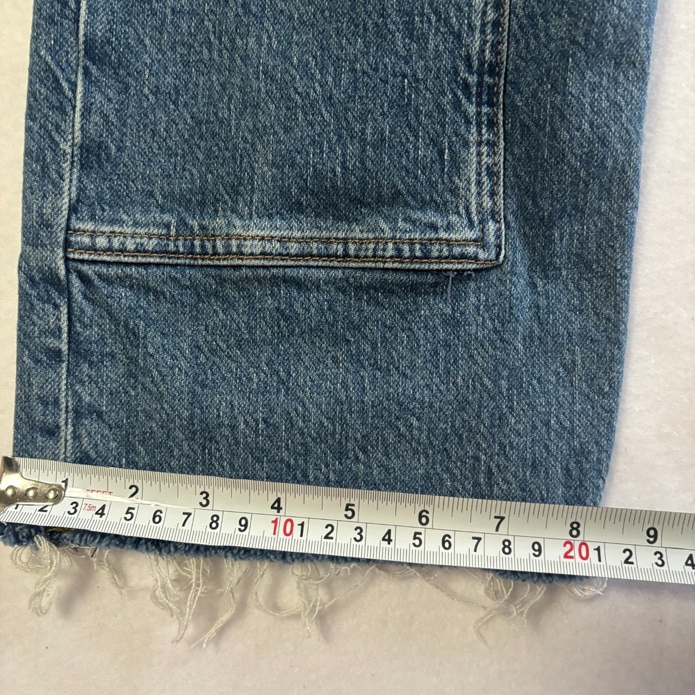 Free People We The Free 28 Risk Taker Jeans Blue High Rise Straight Raw Hem Boho - Picture 9 of 10